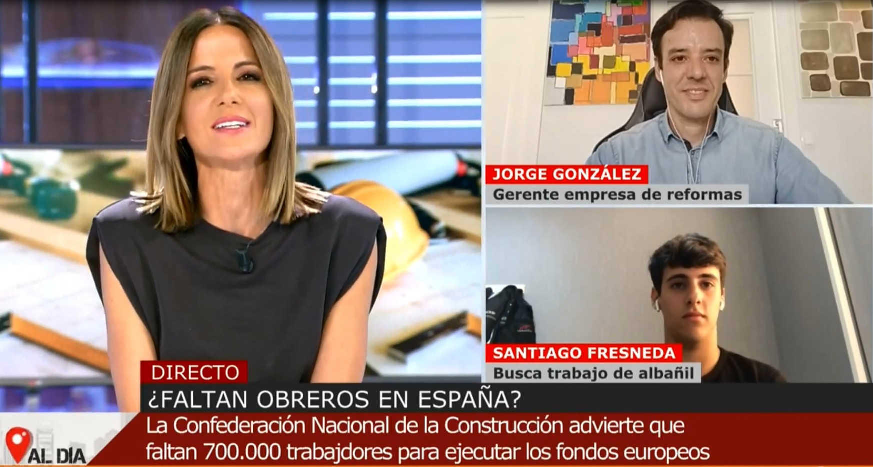 Entrevista en directo en Cuatro al día con la periodista Mónica Sanz